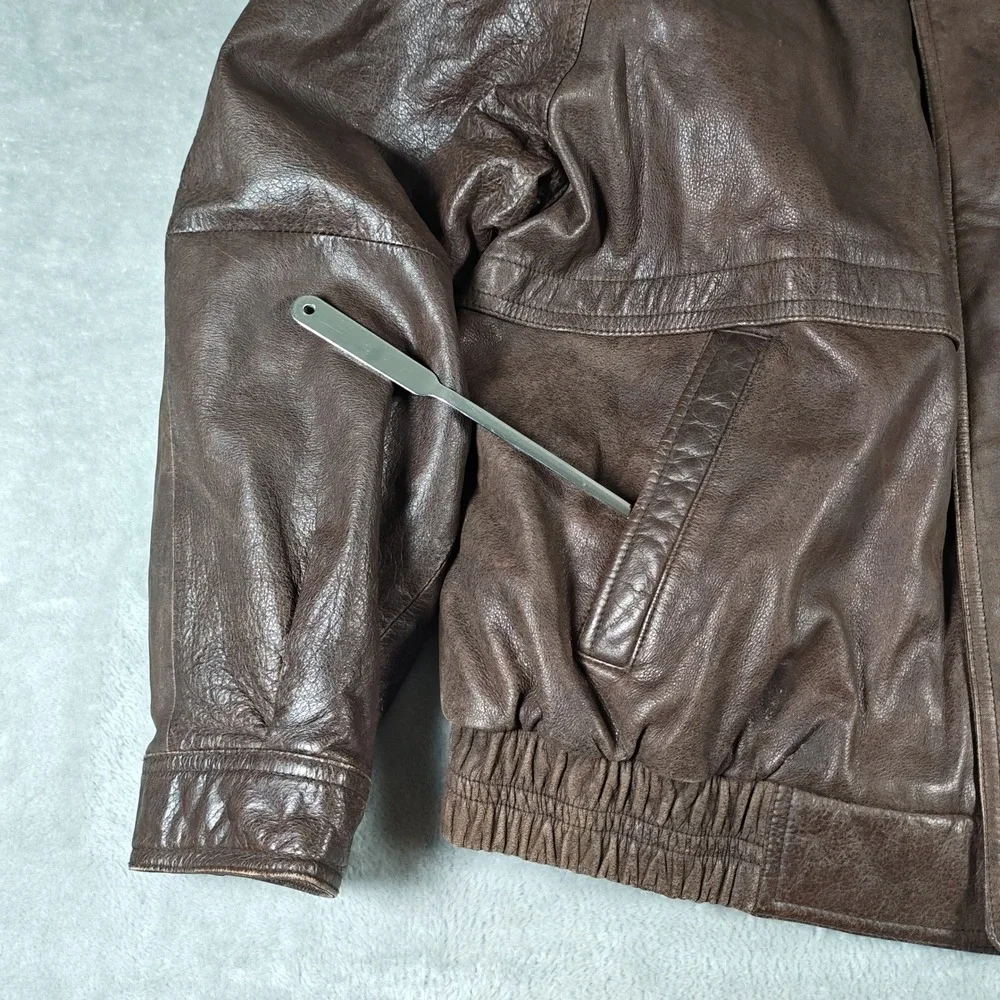 Vintage John Ashford Outdoors Jacket Mens Large Brown Leather Bomber Quilted